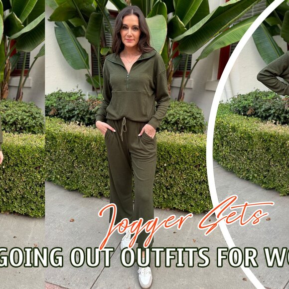 Long Sleeve Half Zip Pullover Sweatshirt Wide Leg Sweatpants Set Y2K - Picture 8 of 8